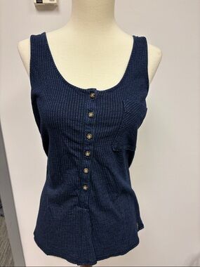 Burton Navy Button-Front Ribbed Tank